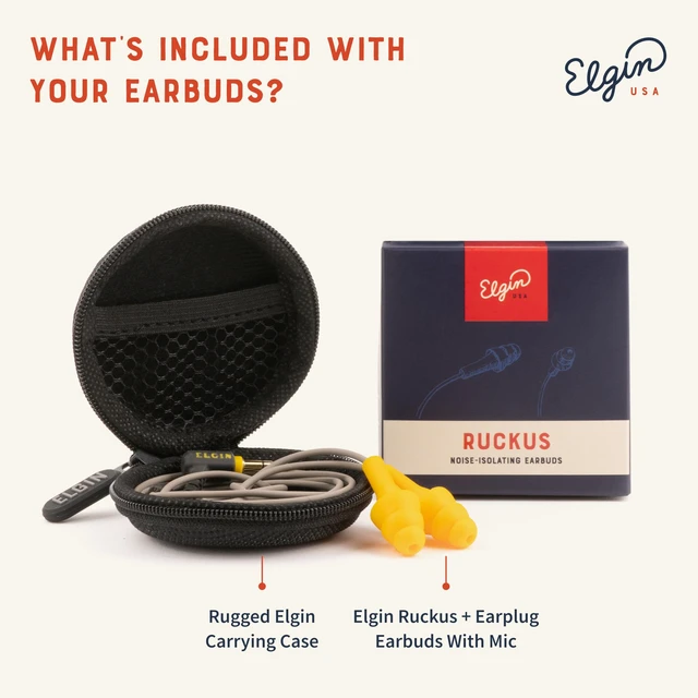 Alt view image 5 of 7 - Elgin Ruckus+ Earplug Earbuds with Mic, Wired Earbuds | 25 dB Noise Reduction, Safety Ear Plugs Headphones, OSHA Compliant Hearing Protection for Construction Industrial, Sweatproof