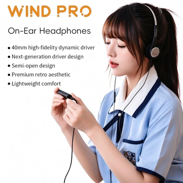 Alt view image 2 of 7 - SNOWSKY FiiO Wind PRO Lightweight On-Ear Headphones, 77g, 40mm Dynamic Driver, Semi-Open Hi-Fi Sound, Retro Design, 3.5mm Wired Headphones with in-Line Controls (Silver)