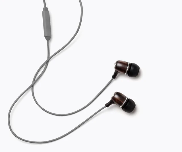 Alt view image 2 of 7 - Symphonized Bling Premium Genuine Wood in-Ear Noise-isolating Headphones with Mic and Nylon Cable (Gray)