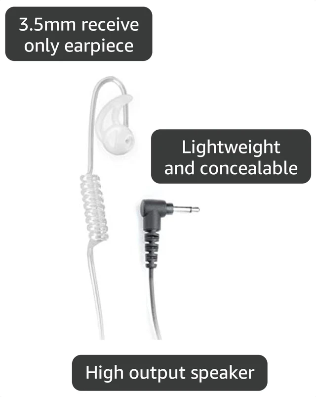 Alt view image 2 of 2 - Radio Earpiece, 3.5mm Listen Only Coiled Acoustic Tube Earpiece by Earphone Connection, Fox EP1089SC, Compatible with Shoulder Speaker Microphones, Law Enforcement Police Patrol Privacy Surveillance