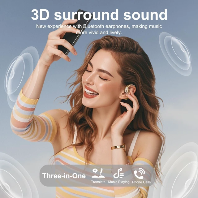 Alt view image 5 of 7 - AI Language Translation Earbuds, Real-Time OWS Bluetooth Earphone, Two-Way Language Translator Headphone with LED Screen 140+ Languages Earphone fit iOS Android Ideal for Travel Business (Beige)