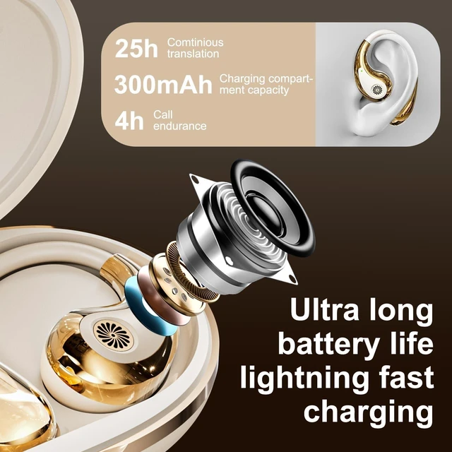 Alt view image 7 of 7 - AI Language Translation Earbuds, Real-Time OWS Bluetooth Earphone, Two-Way Language Translator Headphone with LED Screen 140+ Languages Earphone fit iOS Android Ideal for Travel Business (Beige)