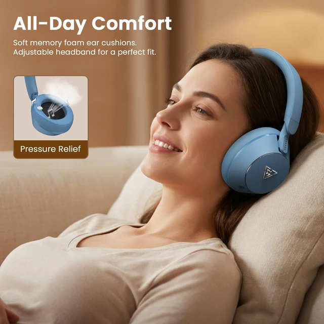 Alt view image 4 of 7 - Studio Monitor Headphones, Professional Wired DJ Headphones Over Ear | with Natural Balanced Sound, 50mm Drivers, in-Line Mic, 6.35mm & 3.5mm Jack, for Recording, Mixing, DJ, Guitar Amp, PC, Blue