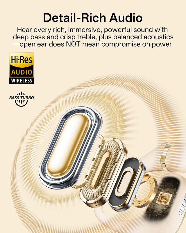 Alt view image 3 of 7 - Open Ear Earbuds, Over Ear Earbuds with Ear Hooks for Running Sports | True Wireless Bluetooth 6.0 Headphones with Mics, Stereo Sound, AI Clear Calls, Ultra-Comfort, IPX7 Waterproof, 50H Playtime
