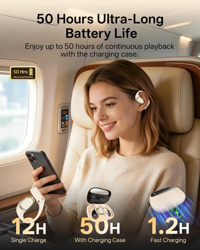 Alt view image 5 of 7 - Open Ear Earbuds, Over Ear Earbuds with Ear Hooks for Running Sports | True Wireless Bluetooth 6.0 Headphones with Mics, Stereo Sound, AI Clear Calls, Ultra-Comfort, IPX7 Waterproof, 50H Playtime