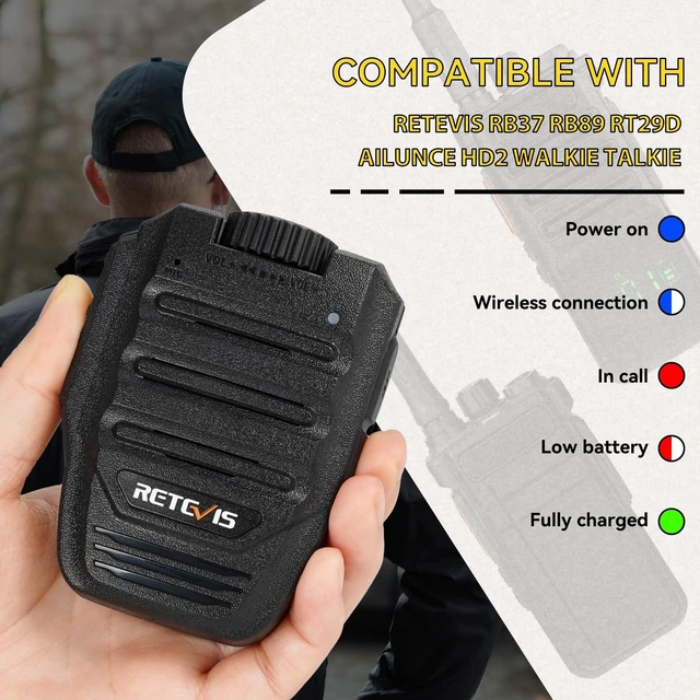 Alt view image 2 of 7 - Retevis HA2 Wireless Walkie Talkie Speaker Microphone, 1 Pack | with 3.5mm Audio Jack, Wireless Shoulder Speaker Mic, Only for Ailunce HD2, Retevis RB37/RA89G/RT29D 2 Way Radio