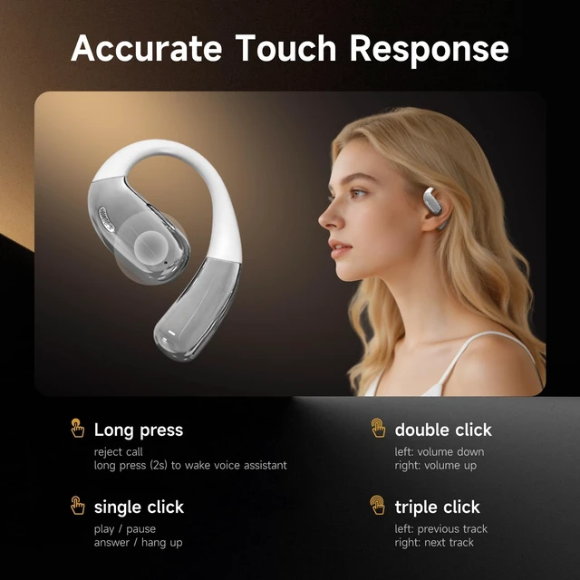 Alt view image 3 of 7 - LavChic A60 Open Ear Headphones, Bluetooth 6.0 Wireless Earbuds - White | Open Ear Earbuds with ENC Mic, IP5 Waterproof, Long Battery Life with Charging Case, Secure Fit for Running, Gym, Workout
