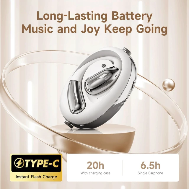 Alt view image 6 of 7 - LavChic A60 Open Ear Headphones, Bluetooth 6.0 Wireless Earbuds - White | Open Ear Earbuds with ENC Mic, IP5 Waterproof, Long Battery Life with Charging Case, Secure Fit for Running, Gym, Workout