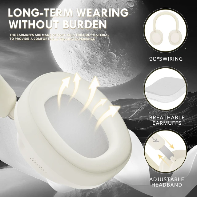 Alt view image 6 of 7 - ATTACK SHARK G500 Wireless Active Noise Cancelling Over-ear Headphones, Bluetooth 5.3 Dual-mode Link, Built-in Microphone, 5.1 Channel Stereo, Suitable for Travel, Study, and Gaming(Cheese)