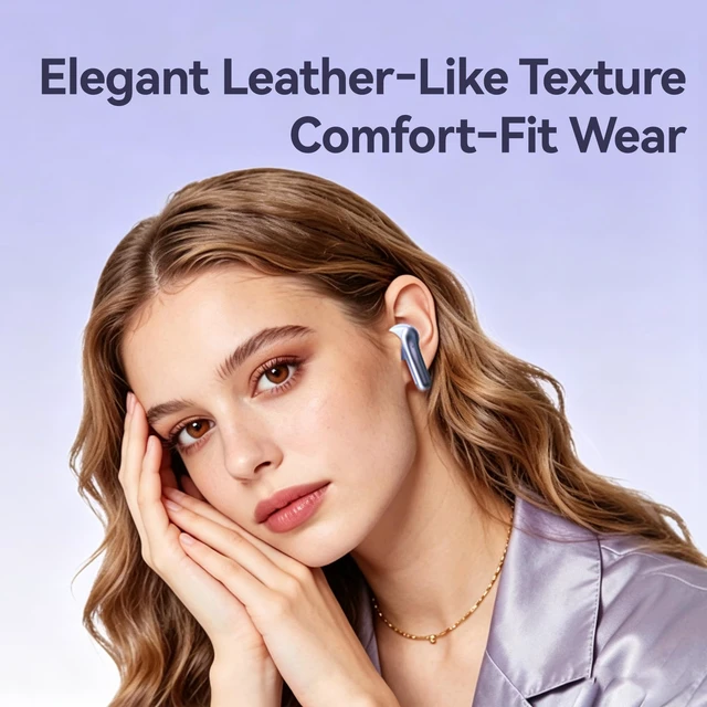 Alt view image 2 of 7 - ROEL-PLAY Wireless Bluetooth Earbuds 45H Bluetooth 6.0 Earbuds, Purple | Noise Cancelling Earbuds, Leather Texture Stereo, 13mm Driver, Long Playtime, Sweat-Splash Resistant