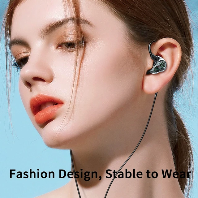 Alt view image 2 of 7 - Holiper Dual Driver Wired Headphones 3.5mm Jack Earphones Plug in Ear Buds | Extra bass earbuds, wrap around over ear, hifi, microphone, hook, sport, running, aux, braided cable, noise isolation, cord