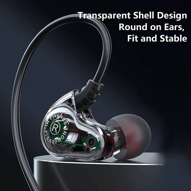 Alt view image 7 of 7 - Holiper Dual Driver Wired Headphones 3.5mm Jack Earphones Plug in Ear Buds | Extra bass earbuds, wrap around over ear, hifi, microphone, hook, sport, running, aux, braided cable, noise isolation, cord