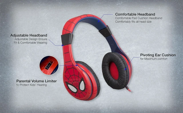 Alt view image 2 of 7 - eKids Spiderman Kids Headphones, Adjustable Headband, Stereo Sound, 3.5Mm Jack, Wired, Tangle-Free, Volume Control, Childrens Headphones Over Ear for School Home, Travel