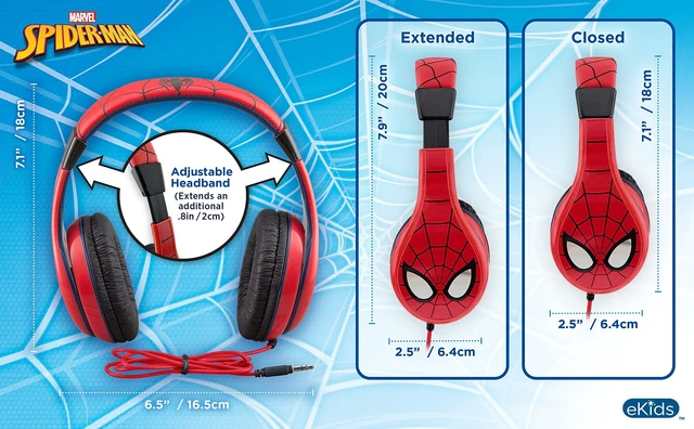 Alt view image 5 of 7 - eKids Spiderman Kids Headphones, Adjustable Headband, Stereo Sound, 3.5Mm Jack, Wired, Tangle-Free, Volume Control, Childrens Headphones Over Ear for School Home, Travel