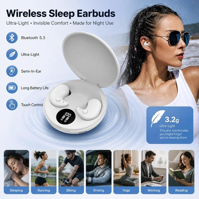 Alt view image 3 of 7 - Wireless Sleep Earbuds, Ultra-Light in-Ear Invisible Earphone | Comfortable Sleep Headphones for Side Sleepers for Night Use
