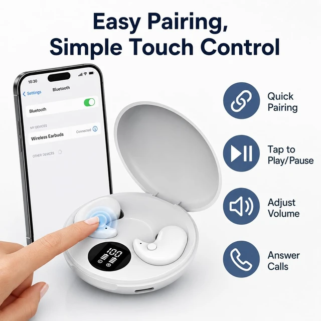 Alt view image 2 of 7 - Wireless Sleep Earbuds, Ultra-Light in-Ear Invisible Earphone | Comfortable Sleep Headphones for Side Sleepers for Night Use