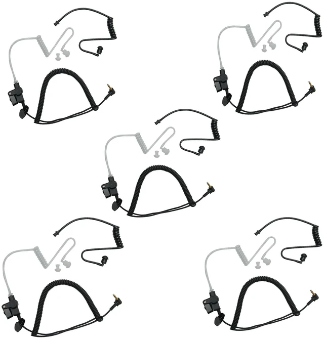 Main image of 3.5mm Listen Only Earpiece with Acoustic Tube Compatible with Radios,5 Pcs | Retractable coil, rotatable earbud. Compatible with shoulder mics and 3.5mm walkie talkie radios