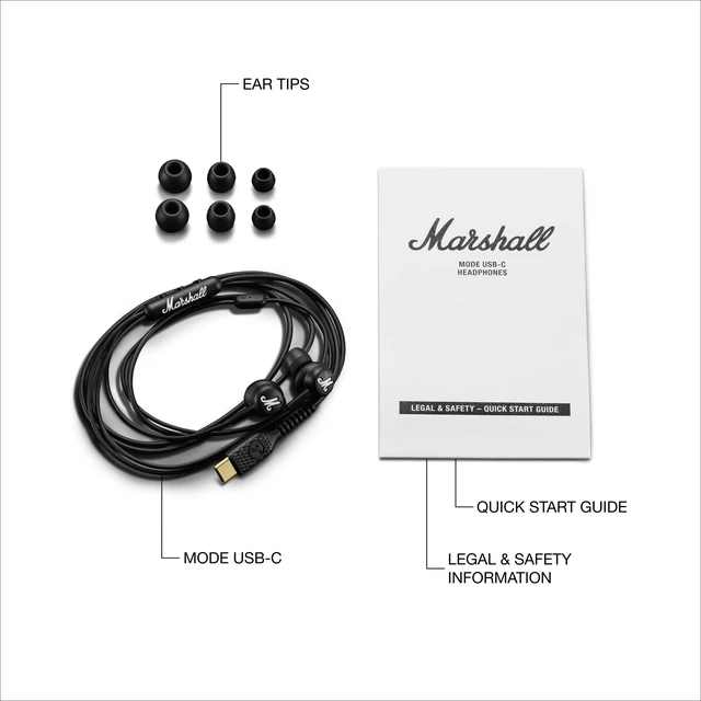 Alt view image 5 of 6 - Marshall Mode USB-C Wired Earbuds - Black | Built-in Microphone | Customizable Fit | Tangle-Resistant Cord | Dynamic Drivers