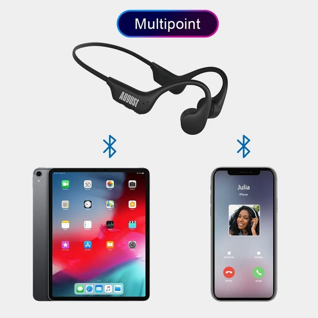 Alt view image 7 of 7 - August EP400 Bone Conduction Headphones Open Ear IP68 Waterproof 16GB MP3 | Bluetooth 5.3, Built-in Microphone, Titanium Frame, Lightweight Wireless Headphones for Running, Cycling, Hiking & Sports