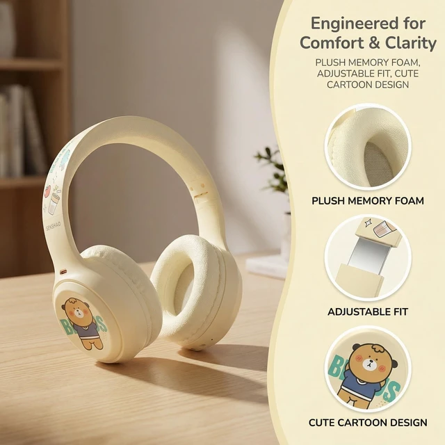 Alt view image 3 of 7 - wocdwocd Cute Cartoon Foldable Over Ear Headphones for Kids Girls & Women, Hybrid ANC Wireless Bluetooth 5.4 with Mic, 60H Playtime, Ideal School Study Travel Gift Milky