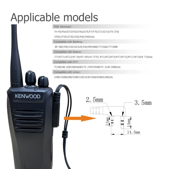 Alt view image 3 of 6 - SHON Walkie Talkie with Mic, 2PIN Acoustic Tube Earpiece for Crystal Clear Sound, Compatible with KenwoodBaofeng and Retevis Two-Way Radios for Police, Law Enforcement (6set/Black)