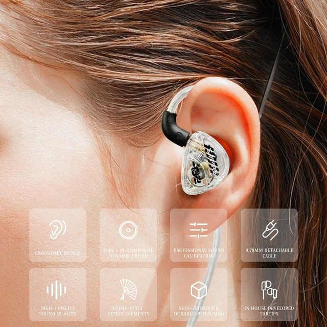 Alt view image 6 of 7 - Jyinudio TANGZU HE Caiwenji IEM, Entry-Level HiFi Wired in Ear Monitor, 10mm Single Dynamic Driver Gaming Earphones, Type C with Mic, White