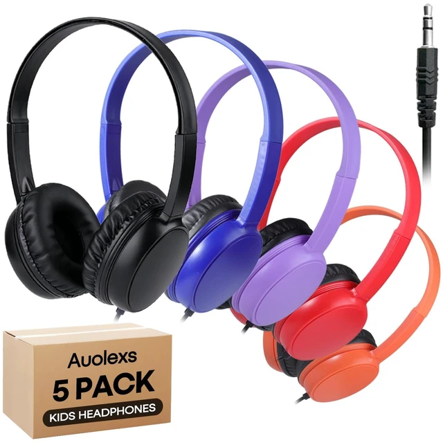Main image of Auolexs Kids Headphones Bulk 5 Pack for School Classroom, Color Varieties | On-Ear Adjustable Wired Headset, 3.5mm Jack, Comfortable Fit | Student Supplies for Tablets Chromebook & PC (YT30, 5 Mixed)