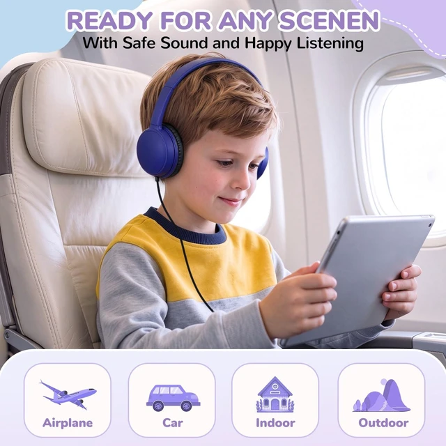 Alt view image 7 of 7 - Auolexs Kids Headphones Bulk 5 Pack for School Classroom, Color Varieties | On-Ear Adjustable Wired Headset, 3.5mm Jack, Comfortable Fit | Student Supplies for Tablets Chromebook & PC (YT30, 5 Mixed)