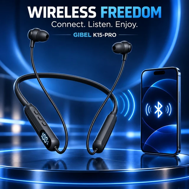 Alt view image 6 of 7 - Gibel K15-PRO Wireless Neckband Headphones, Black | 48H Battery life ,NC Noise-Canceling Call Mic Quality, Fit Designed for Long Shifts in Warehouse, Sports, Work, and Travel.