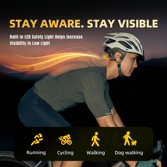 Alt view image 2 of 7 - Potewek Bone Conduction Open Ear Running Headphones with LED Safety Light, Wireless Bluetooth Sports Headset, 13mm Drivers, IP54 Sweat Resistant for Night Running, Cycling, Gym