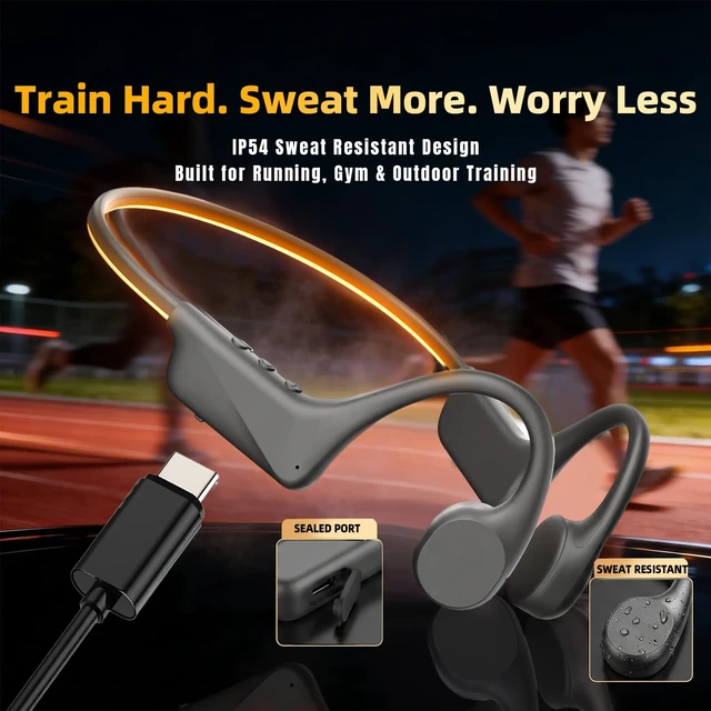Alt view image 4 of 7 - Potewek Bone Conduction Open Ear Running Headphones with LED Safety Light, Wireless Bluetooth Sports Headset, 13mm Drivers, IP54 Sweat Resistant for Night Running, Cycling, Gym