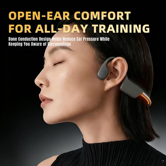 Alt view image 5 of 7 - Potewek Bone Conduction Open Ear Running Headphones with LED Safety Light, Wireless Bluetooth Sports Headset, 13mm Drivers, IP54 Sweat Resistant for Night Running, Cycling, Gym