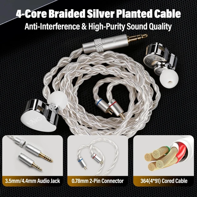 Alt view image 7 of 7 - Hybrid In Ear Monitor IEM Earphones,Dual Chamber Tech,Powerful Deep Bass | Silvery Treble,3.5mm & 4.4mm Jack for PC/Laptop/Switch/Xbox/Ps5,Gaming Ear Buds HiFi Wired Earbuds Without Mic,Silver