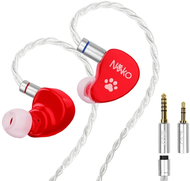 Main image of CVJ Neko IEM Wired Gaming Earbuds, 10mm Dynamic Driver HiFi in-Ear Monitors with 3.5 & 4.4mm Plugs, Deep Bass Headphones with Detachable Silver-Plated Cable for Audiophiles, Singers, Musicians - Red