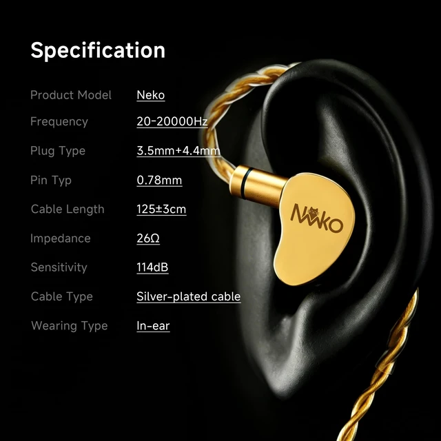 Alt view image 7 of 7 - CVJ Neko IEM Wired Gaming Earbuds, 10mm Dynamic Driver HiFi in-Ear Monitors with 3.5 & 4.4mm Plugs, Deep Bass Headphones with Detachable Silver-Plated Cable for Audiophiles, Singers, Musicians - Red