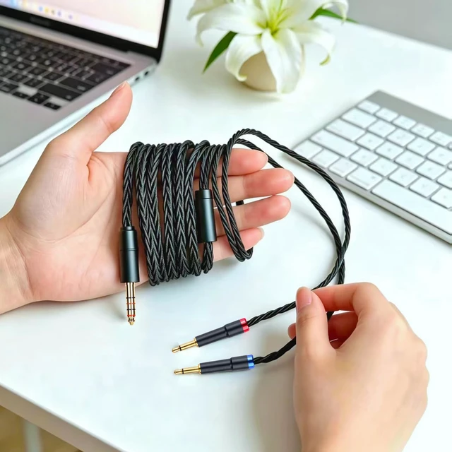 Alt view image 2 of 7 - Monitor Headphone Cable,Over Ear Headset Wire,8-Strand German Copper AUX Cord Dual 3.5mm Plug Compatible with Hifiman Edition XS HE560 MEZE 105 FiiO FT1 FT7 for Musicians Audiophiles 4.4mm 6.5ft