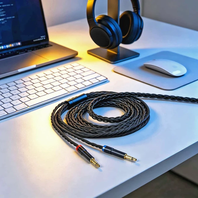 Alt view image 4 of 7 - Monitor Headphone Cable,Over Ear Headset Wire,8-Strand German Copper AUX Cord Dual 3.5mm Plug Compatible with Hifiman Edition XS HE560 MEZE 105 FiiO FT1 FT7 for Musicians Audiophiles 4.4mm 6.5ft
