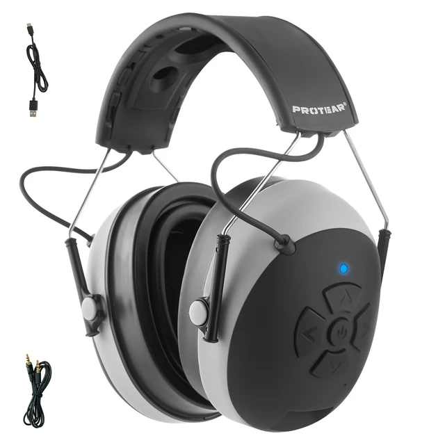 Main image of PROTEAR Bluetooth 6.0 Hearing Protection 30dB SNR Earmuffs for Adults | Noise-cancelling headphones with 1200mAh rechargeable battery. For mowing, workshop, construction, studying, Gray-Gel Earpads