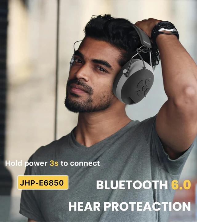 Alt view image 2 of 7 - PROTEAR Bluetooth 6.0 Hearing Protection 30dB SNR Earmuffs for Adults | Noise-cancelling headphones with 1200mAh rechargeable battery. For mowing, workshop, construction, studying, Gray-Gel Earpads