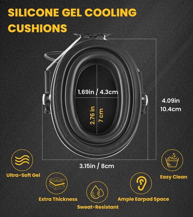 Alt view image 6 of 7 - PROTEAR Bluetooth 6.0 Hearing Protection 30dB SNR Earmuffs for Adults | Noise-cancelling headphones with 1200mAh rechargeable battery. For mowing, workshop, construction, studying, Gray-Gel Earpads