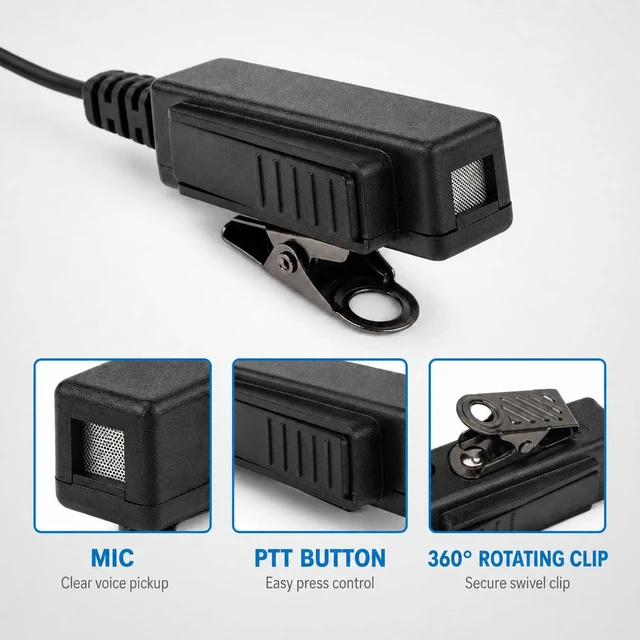 Alt view image 3 of 7 - KPBAB Radio Earpiece with Mic Compatible with Motorola CP200, CP100D 2 Pack | Acoustic tube earpiece with large PTT and rotating clips; fits Motorola CP200, CP100D, CLS1110 and CLS1410 radios