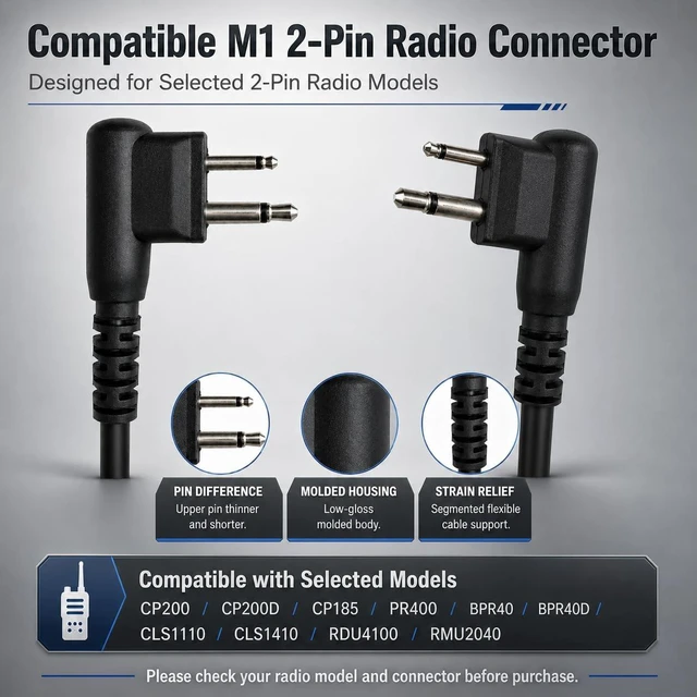 Alt view image 2 of 7 - KPBAB Radio Earpiece with Mic Compatible with Motorola CP200, CP100D 2 Pack | Acoustic tube earpiece with large PTT and rotating clips; fits Motorola CP200, CP100D, CLS1110 and CLS1410 radios