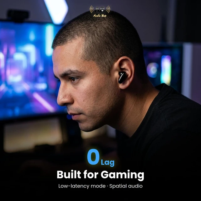 Alt view image 2 of 7 - Awdio Bots Everyday Series Wireless Earbuds, Bluetooth in Ear Headphones with Mic, Spatial Audio, Low Latency for Gaming, Long Battery Life 28H Playtime, USB-C Case, iPhone and Android, Black