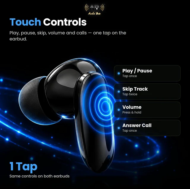 Alt view image 5 of 7 - Awdio Bots Everyday Series Wireless Earbuds, Bluetooth in Ear Headphones with Mic, Spatial Audio, Low Latency for Gaming, Long Battery Life 28H Playtime, USB-C Case, iPhone and Android, Black