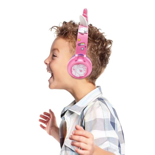 Alt view image 3 of 5 - LEXiBOOK, Unicorn Bluetooth Headphones, HPBT015UNI | 2-in-1 Bluetooth & Wired, 3D unicorn design, Light-up, Volume limited, Pink