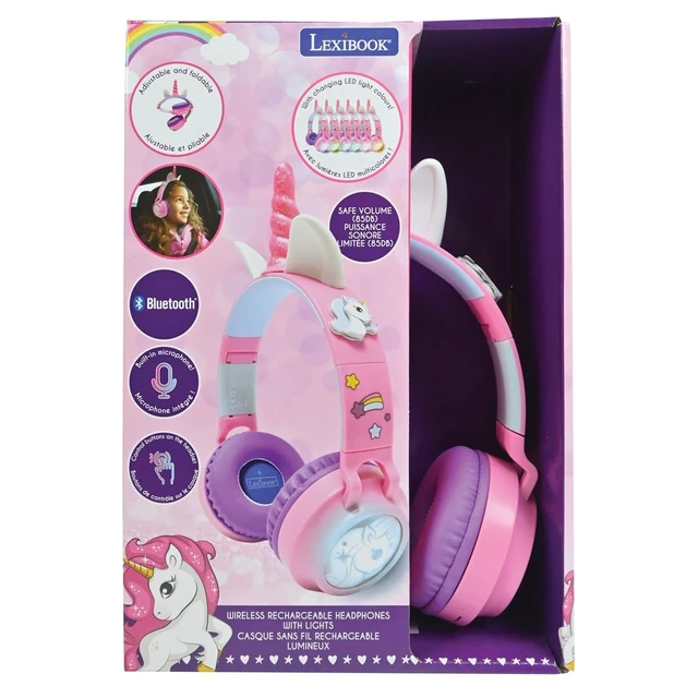 Alt view image 5 of 5 - LEXiBOOK, Unicorn Bluetooth Headphones, HPBT015UNI | 2-in-1 Bluetooth & Wired, 3D unicorn design, Light-up, Volume limited, Pink