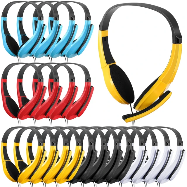 Main image of 20 Pack Bulk Classroom Headphones with Microphone Wired, Multicolor | 3.5mm Universal Plug, School Library Computer Use, Adjustable Jack on Ear, Laptops Computer Use, Classroom Office Home Supply