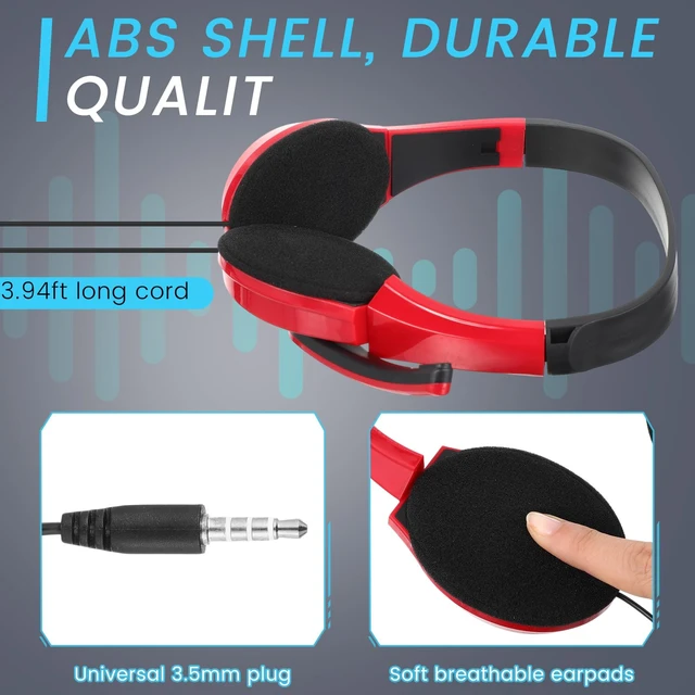 Alt view image 3 of 7 - 20 Pack Bulk Classroom Headphones with Microphone Wired, Multicolor | 3.5mm Universal Plug, School Library Computer Use, Adjustable Jack on Ear, Laptops Computer Use, Classroom Office Home Supply
