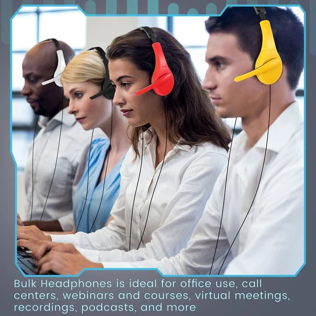Alt view image 6 of 7 - 20 Pack Bulk Classroom Headphones with Microphone Wired, Multicolor | 3.5mm Universal Plug, School Library Computer Use, Adjustable Jack on Ear, Laptops Computer Use, Classroom Office Home Supply