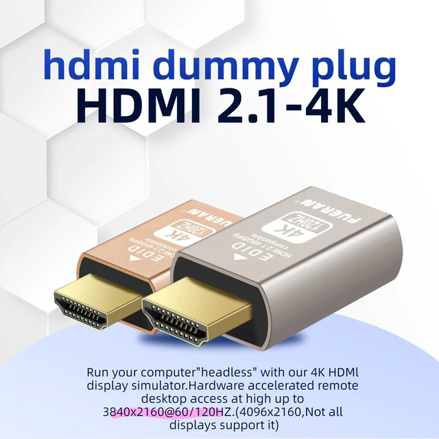 Alt view image 2 of 6 - 4K 120Hz HDMI 2.1 Dummy Plug High-Resolution Virtual Display Emulator for PC, VR Headsets & Cryptocurrency Mining EDID Headless Ghost Display Adapter(4K-120Hz-2P)